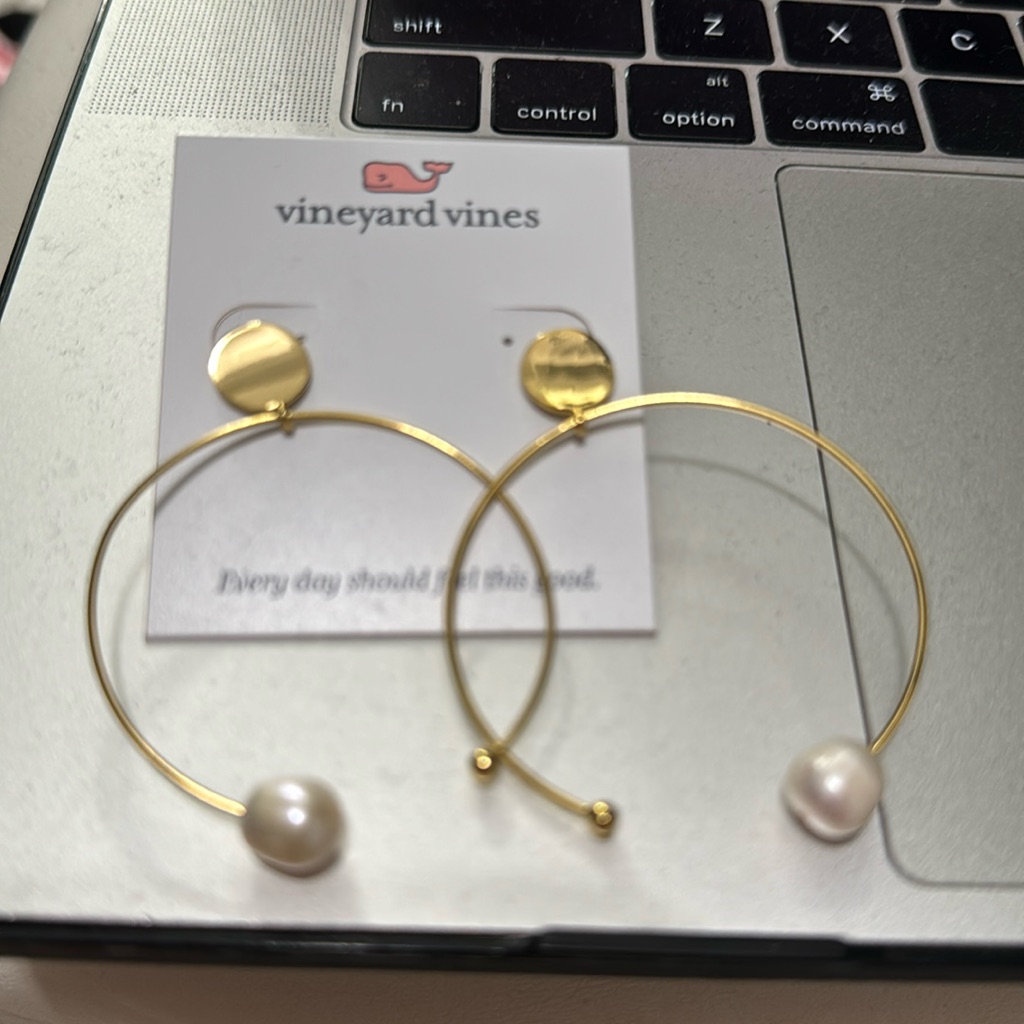 Brand New With The Tags, Vineyard Vines, Gold, And Pearl Earrings